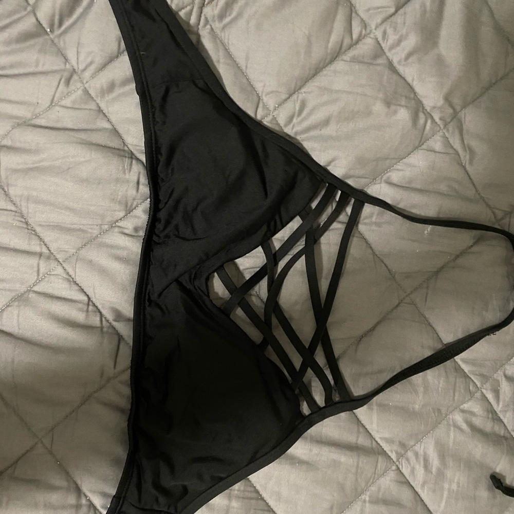 small black bikini top with cross design